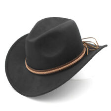 Wool Blend Western Cowboy Hat Wide Brim Cowgirl Riding Cap Winter Brown Hatband