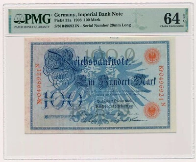 GERMANY banknote 100 Mark 1908 Red seal PMG MS 64 EPQ Choice Uncirculated - Image 1 of 4