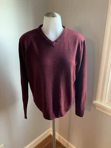 Women’s OSCAR DE LA RENTA Burgundy V-Neck Sweater Long Sleeve Size Small - Picture 1 of 7
