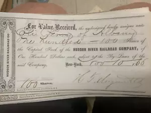 1866 HUDSON RIVER RAILROAD CAPITAL STOCK TRANSFER FORM to Eli Penn Albany - Picture 1 of 1