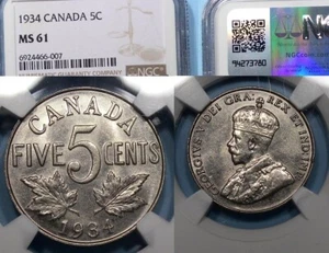 1934 CANADA 5 CENTS NGC MS 61 CANADA AUCTION COMP $162 #VAM-42 - Picture 1 of 1