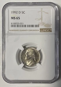 🔥1992 D Jefferson Nickel 5c Coin Mint State NGC MS 65🔥 - Picture 1 of 2