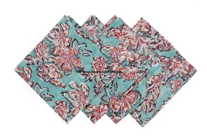 Indian Hand Block Floral Printed Pure Cotton Napkins Set of 48 PCS Table Decor - Picture 1 of 3