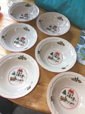 Juego De 6 ENSALADA SOPA CEREAL CUENCOS 7" Diámetro Alegría De Navidad Vacaciones  Foto 1 de 4