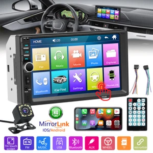 7" Estereo De Pantalla Para Coche Carro Mp5 Doble Din Bluetooth Con CáMara Auto - Picture 1 of 18