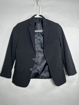 CHAPS Boys Sz 8 Reg Solid Black Blazer Sport Coat 2 Button Preppy Wedding EUC - Image 1 of 4