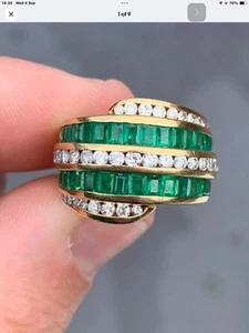 Charles Krypell Emerald & Diamond 18ct Yellow Gold Ring - Picture 1 of 7
