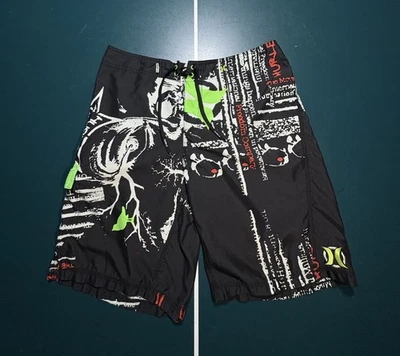 Pantalones Cortos de Tabla HURLEY De Colección RARO Para Hombre Talla 36 XL Negro Calavera Grunge Patinador Y2K Foto 1 de 4