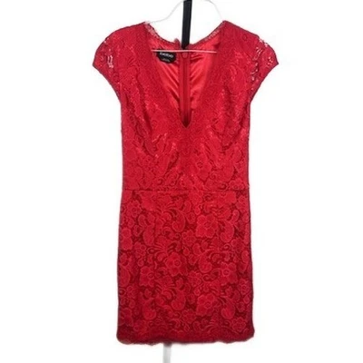 Vestido vaina Bebe para mujer talla 4 rojo de encaje manga gorra cuello en V cremallera frontal Y2K Foto 1 de 4