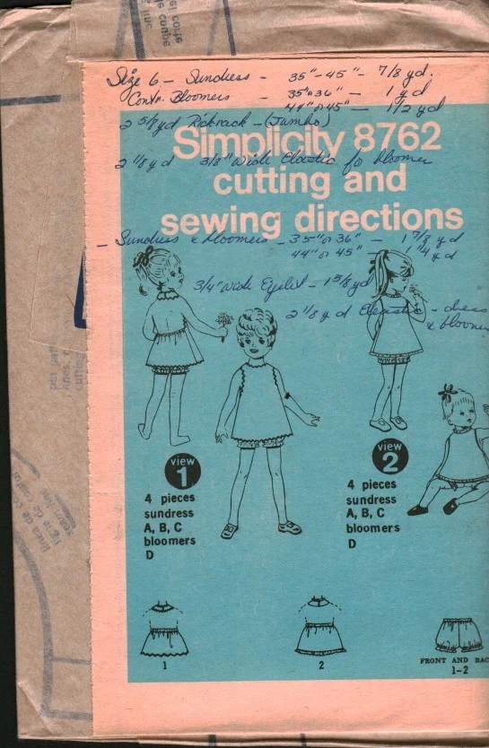 8762 Vintage Simplicity Sewing Pattern Girls 1960s Sundress Bloomers OOP UNCUT 6 - Image 1 of 1