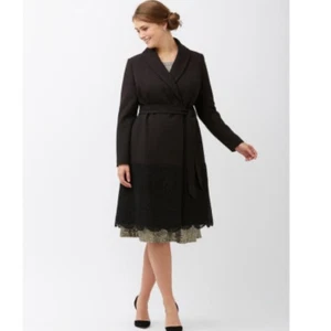 Lela Rose for Lane Bryant Long Sleeve Lace Trim Long Overcoar Brown/Black 18 - Picture 1 of 9