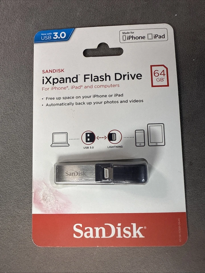 SanDisk iXpand 64GB USB 3.0 And Lightning Flash Drive For iPhone and iPad And PC - Image 1 of 2