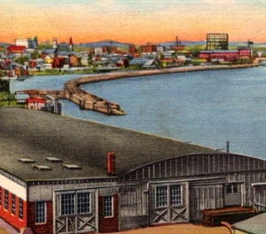 Vintage Postcard Aerial View of New Brunswick NJ Raritan River Municipal Dock - Picture 1 of 3