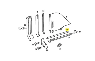 Mercedes-Benz Rear Side Window LH Inner Seal- 126-673-03-65 -For 560SEC & 380SEC - Image 1 of 4