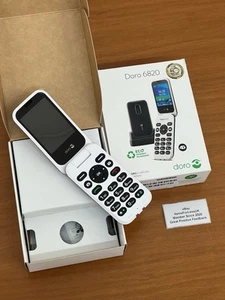 NOWY W PUDEŁKU Doro 6820 Duży przycisk Flip Phone Odblokowany 2,8 cala Czerwony/Biały (PUDEŁKO USZKODZONE) - Zdjęcie 1 z 17