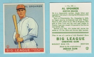 1933 Goudey Baseball Reprint # 161 Al Spohrer-- Boston Braves --Box 741 - Picture 1 of 1