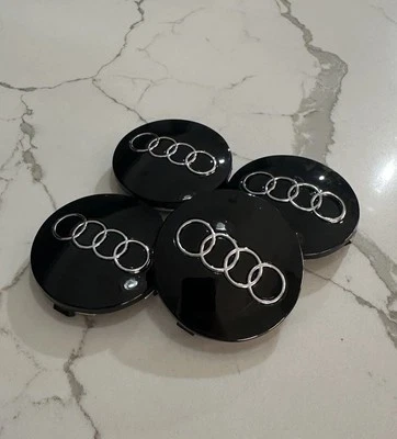Set of 4 Audi Black Wheel Center Caps Chrome Logo 60 MM - A3,A4,A6,A8,Q7,TT - image 1 of 4