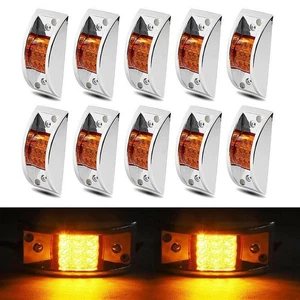 Amber Sealed Chrome 12-LED Side Marker Clearance Truck Trailer Lights Waterproof - Picture 1 of 17