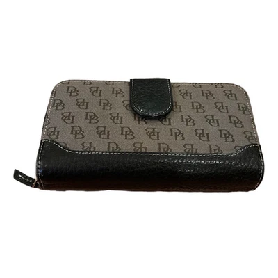 Dooney and Bourke Monogram Canvas Leather Olive Green Wallet Clutch w/ zipper - Image 1 of 4
