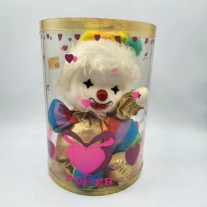 Vtg 1986 POTER Musical Wind Up Clown Doll Moving Head Rainbow Gold Tag Works NIB - Picture 1 of 10