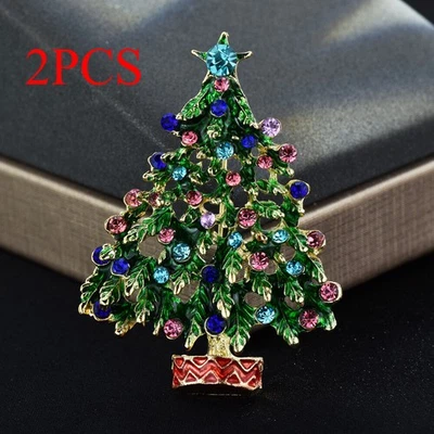 2PCS Green Enamel Tree Brooch Unisex Christmas Tree Casual Party Clothing Pin - Image 1 of 4