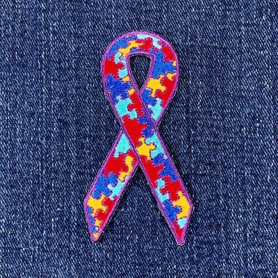 Autism Ribbon Applique Patch - Embroidered Awareness Badge 3" (Iron On) - Image 1 of 2