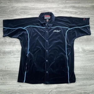 Vintage FUBU Shirt Mens Large Navy Blue Velour Snap Front Hip Hop Rap Y2K 90s - Picture 1 of 16