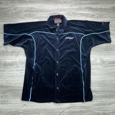 FUBU Sport Shirt Mens Large Navy Blue Velour Snap Front Hip Hop Y2K Vintage Rap - Image 1 of 4