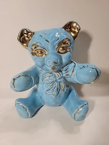 Pearl China Co. Art Pottery Teddy Bear Bank / Blue and 22K Gold (Piggy Bank) - Bild 1 von 7