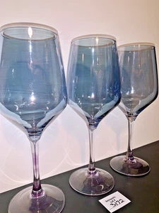 3 Purple Blue Iridescent Wine Water Glasses Stemmed Barware - Picture 1 of 13