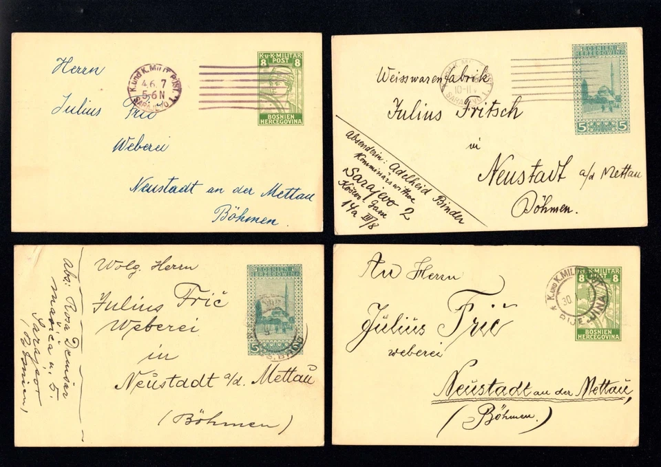 Austria Bosn. 1916,1917 - 4 Bedarfs Ak Chiaro Timbrato (a3256) - Изображение 1 из 1