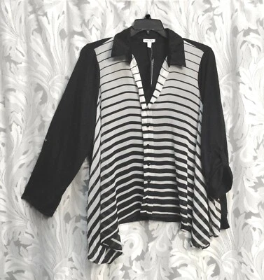 3X~2X BONGO SEMI TRANSPARENTE GASA TEJIDO ALTO/BAJO RECORTE FRONTAL PESTAÑA ENROLLABLE BLUSA TOP NUEVO Foto 1 de 3