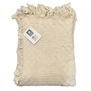 Vintage The Manual Woodworkers & Weavers coperta lancio frangia USA 2 strati avorio NUOVO - Foto 1 di 5