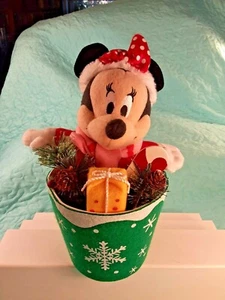 MINNIE MOUSE Peluche en un Cubo de Fieltro DISNEY Decoración de Navidad 10.5" de Alto ¡Raro! - Imagen 1 de 12