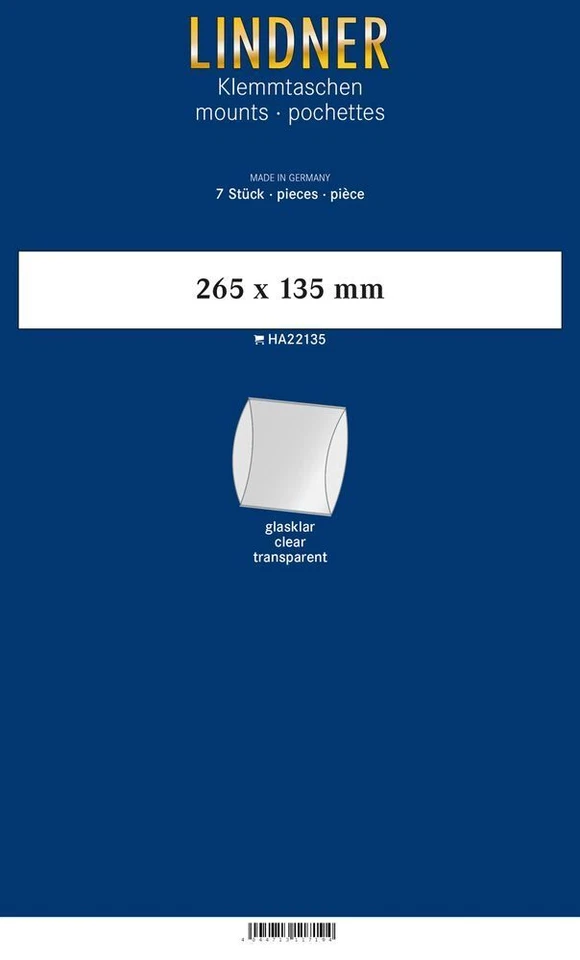 Lindner Tira Abrazadera-SL Transparente 265 x 135 mm (7 Piezas) HA22135 Nuevo