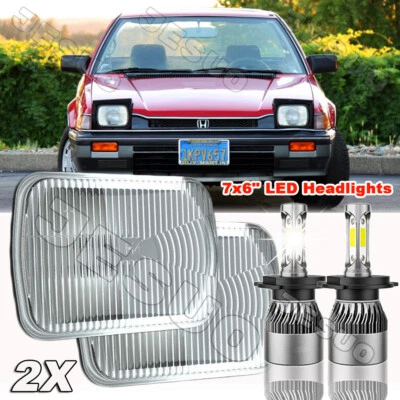 For Honda 1982-1985 Civic 1986-1989 Accord Pair 7X6" 5X7 LED Headlights Chrome Foto 1 de 4