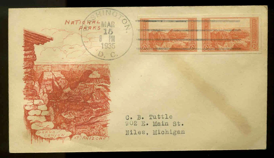 757 2c PAIR PARKS FDC WASHINGTON, DC  PLANTY P1 GRIMSLAND CACHET  - Image 1 of 1