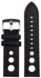 20 mm Panatime Negro Torrino Cordero Italiano Cordero Cordero Banda de Reloj de Rally con Puntada Roja y Espalda - Imagen 1 de 1