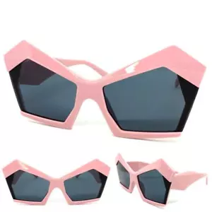 OVERSIZE EXAGGERATED Modern Retro Cat Eye SUNGLASSES Large Big Funky Pink Frame - Picture 1 of 6