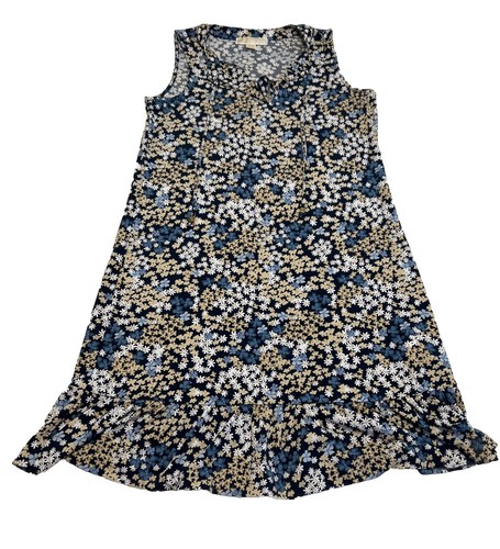 Abito Michael Kors blu bianco jersey floreale elasticizzato piccolo orlo svolazzante autunno