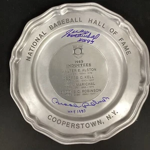 1983 Baseball Hall of Fame Induction Pewter Plate signed Brooks Marichal HOF JSA - Picture 1 of 7