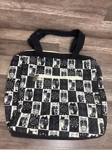 LAUREL BURCH BLACK & WHITE WILD CATS BACKPACK TOTE QUILTED - Picture 1 of 20