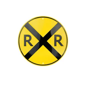 Round Tin Metal Sign railroad crossing train 12" round R R rail road - Bild 1 von 1