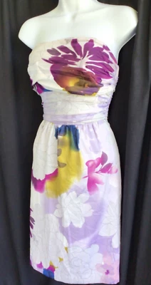 Nuevo con etiquetas Vestido The Limited Sin Tirantes Para Mujer Talla 4 Púrpura Floral Forrado Cremallera Lateral Foto 1 de 4