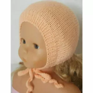 Sombrero para bebé niña gorro tejido hecho a mano acrílico melocotón talla 0-3 meses - Imagen 1 de 6