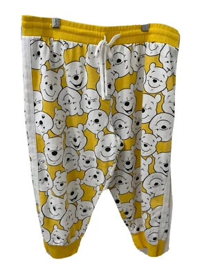 Disney Winnie Pooh Bear Pajama Jogger Pants XL Yellow White Fleece Lounge Crop  - Image 1 of 4