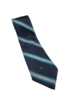 Vintage Christian Dior Black Label Men’s Tie Navy Diagonal Stripe Logo Poly Silk - Picture 1 of 6