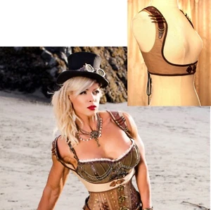 Bullet Steampunk Geschirr, beige/braune Baumwolle/Leder geschnürter Rücken/L/gebraucht/selten - Bild 1 von 12