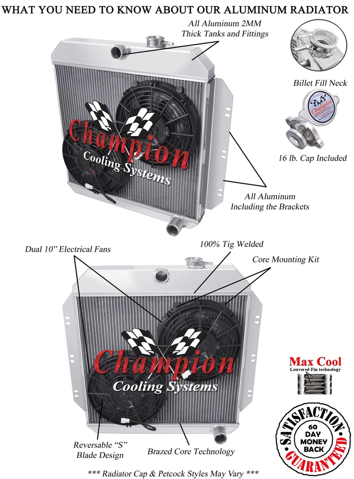 RR Champion 2 Row Radiator W/ 2 10" Fans for 1960 - 1962 Chevrolet Truck #EC6062 Foto 1 de 4