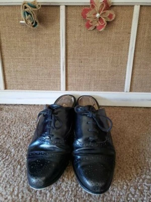 Zapatos Oxford Mules Brogues Vintage Años 80 Cuero Negro EE. UU. Talla 6.5 Damas Foto 1 de 4